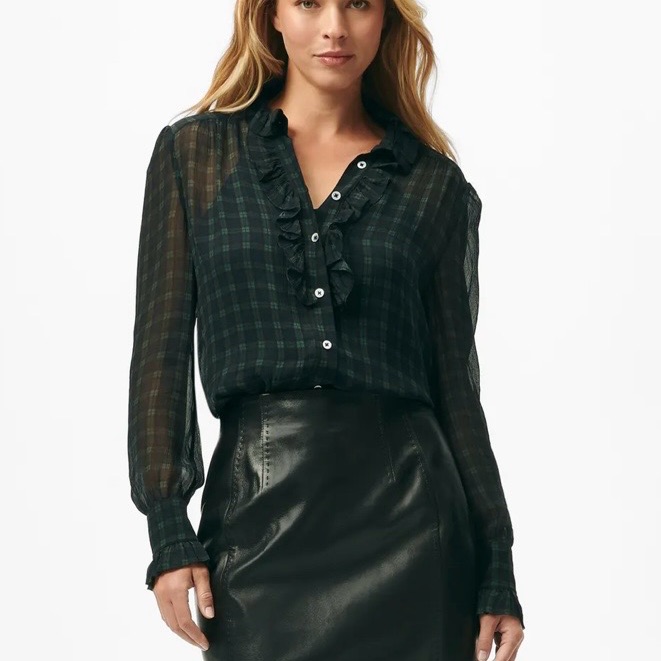 Brooks Brothers Ruffled Blouse In Black Watch Chiffon